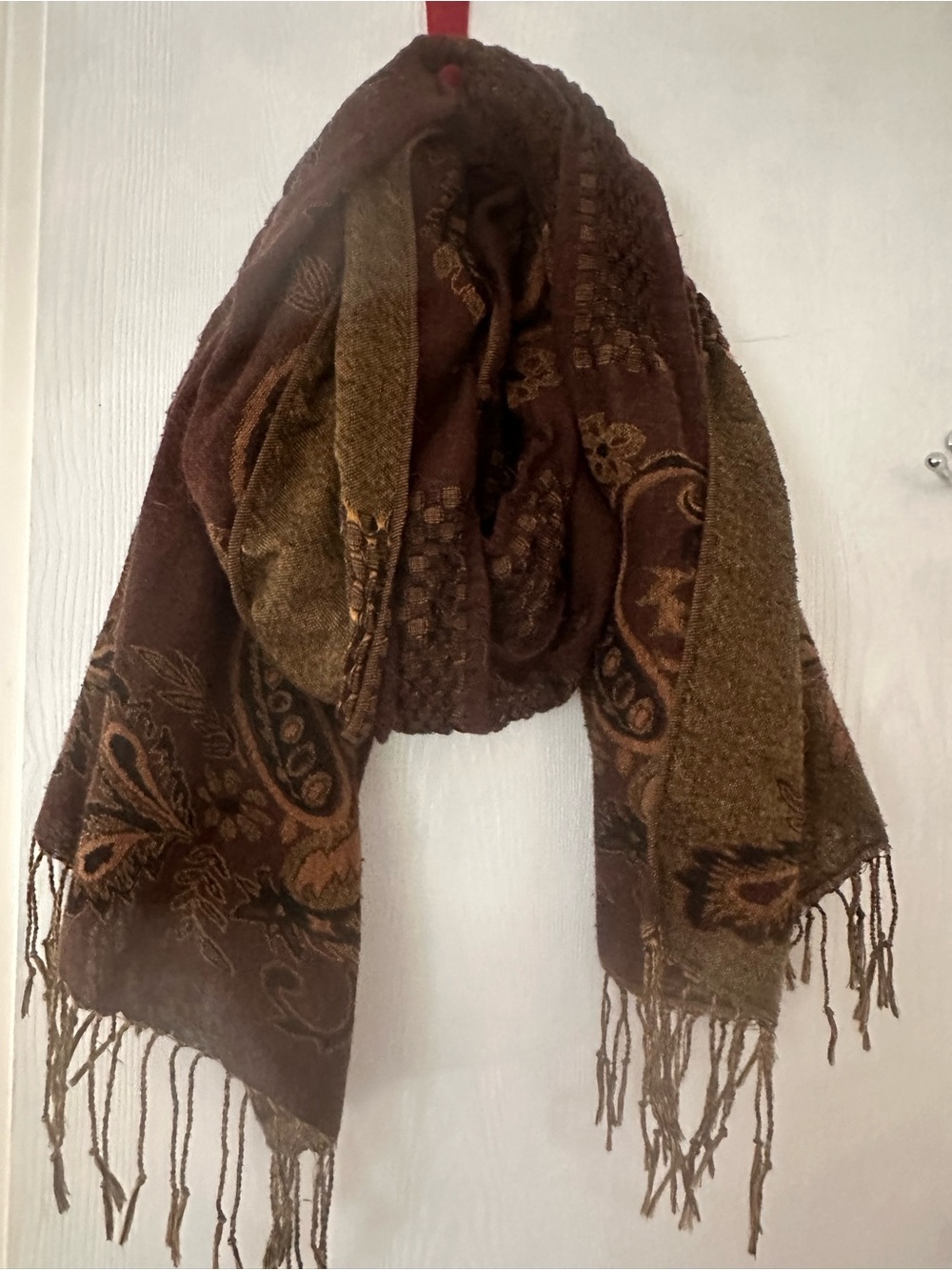 Brown Paisley Fringe Scarf - Women Accessories